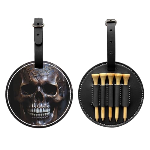 Copper-Colored Skull Black Printed Golf tee Storage Bag - Portable Design, Easy to Organize tee