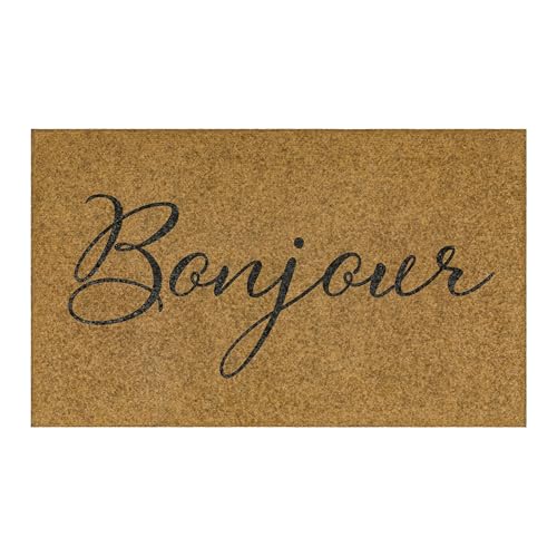 Mohawk Home Bonjour Script Casual Novelty Tan 1' 6' X 2' 6' Door Mat Perfect for...