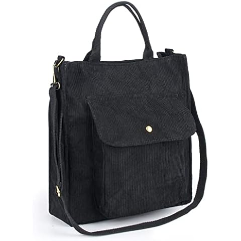 LIYIFANKJ Cord Shoulder Bag Women's Handbag Large Canvas Bag Handbag Cotton Bag Shopper Women for University, Office, School, Travel and Shopping, Black (Black) Cover