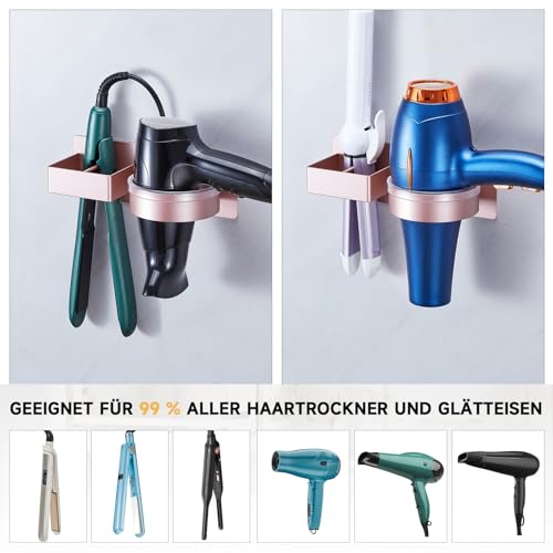 YYBO Fönhalter Ohne Bohren, Glätteisen Halterung, Föhn Halterung für Haartrockner und Glätteisen, Föhnhalter Wand, Haartrocknerhalter Wandhalterung, Selbstklebend Fönhalterung für Bad Hotel (Roségold) 5