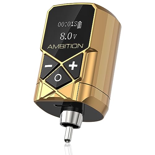 Tattoo Power Supply - Ambition Kuark Mini Wireless Portable RCA Tattoo 2400mAh Lithium Battery Pack with LED Digital Display for Rotary Tattoo Machine