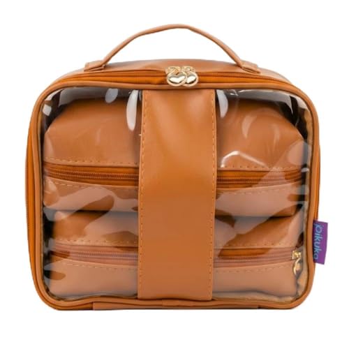Necessaire Feminina Transparente Organizador Estojo de Maquiagem Viagem Blogueira Kit 3 (Marrom)