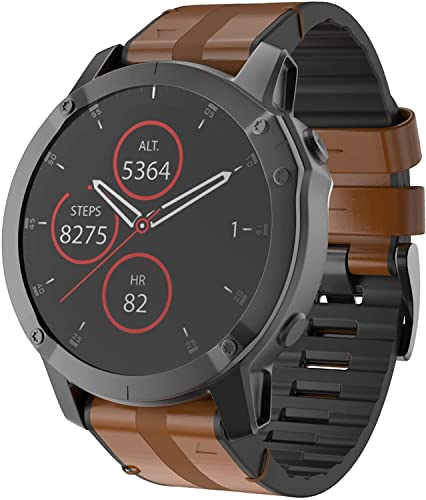 Image of Zitel Band Compatible with Garmin Fenix 8 AMOLED 51mm /8 Pro 51mm, Fenix 7X /7XPro, 6X /6X Pro, 5X /5X Plus, 3 /3 HR, Descent MK1 /2i /3i, Enduro 3 /2 - Leather Integrated with Silicone Sport Strap - Brown