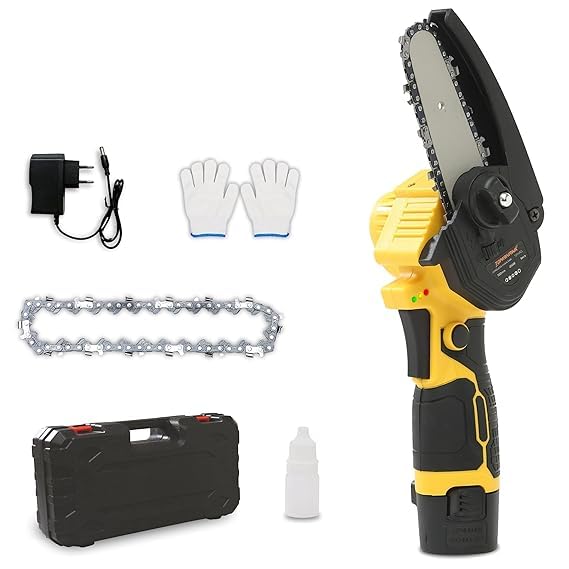 Image of TOMAHAWK T294A 4 inch / 10cm Cordless Chainsaw Machine 4-inch 550W Max Power, 12 Volt - 1.5Ah Rechargeable Battery Cutting Depth 100mm Portable Cordless Saw for Gardening, Wood Cutting, Trimming