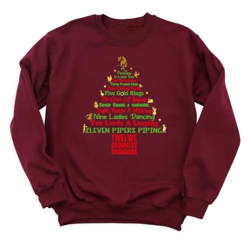 12 Days of Christmas Carol Sweatshirt, Hoodie, Christmas Song Design, Funny Letter Print Christmas Tree Top, Christmas Themed Colorful Printed Sweaters3