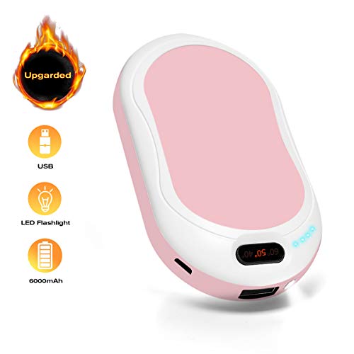 U-MISS Calentadores de Mano Recargables, 6000 mAh, Calentador de Mano portátil eléctrico/Banco de energía, Rosa