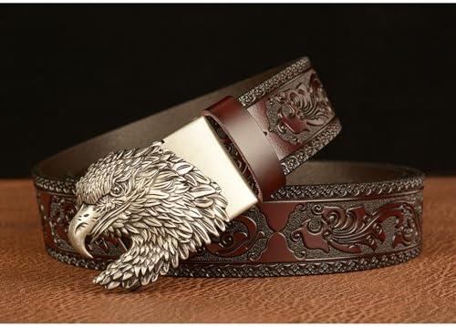 Men's Genuine Leather Ratchet Dress Casual Belt with Retro Eagle Head Sliding Adjustable Buckle3
