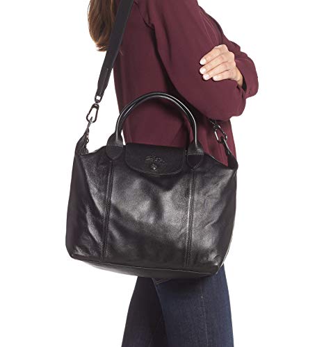 Longchamp 'Medium Cuir Leather Top Handle Tote Shoulder Bag, Black #TOP1