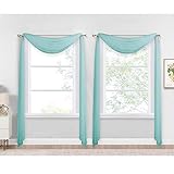 Picture of NICETOWN Pool Blue Decorative Window Scarfs, Fresh Color Chic Voile Sheer Curtains Flexible Valances for Beach House & Nursery Decor, Set of 2, W60 x L216