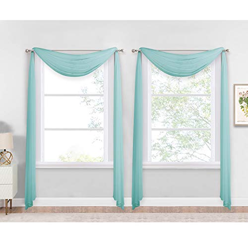 NICETOWN Pool Blue Decorative Window Scarfs, Fresh Color Chic Voile Sheer Curtains Flexible Valances for Beach House & Nursery Decor, Set of 2, W60 x
