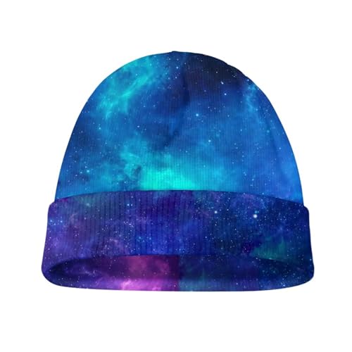 Babrukda 2 Pack Knit Beanie, Girl's Warm Bandana Caps Boy's Hats, Multi Color Galaxy Winter Hats for Boys Girls Soft Beanie Cap for Indoor Outdoor Kids Headwear