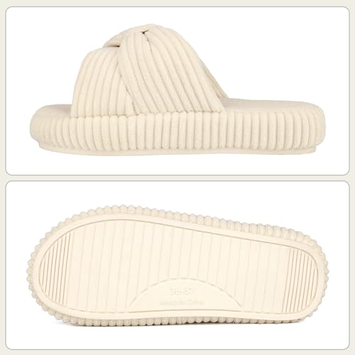 Women's Comfy Memory Foam Corduroy Bow Slip-On Open Toe Bedroom Slides Home Slippers Indoor/Outdoor3