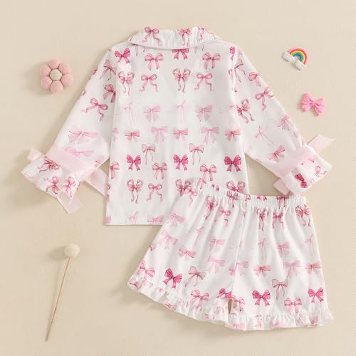 Kuriozud Toddler Girl Satin Pajamas Set Summer Short Sleeve Button Down Shirt Top and Shorts 2pcs Pjs Sets Sleepwear3