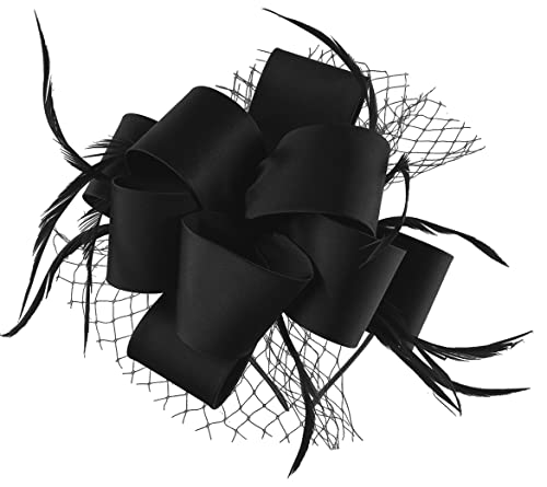Cizoe Fascinator Hats for Women Tea Party Headband Wedding Flower Mesh Veil Fascinator(D-Black)