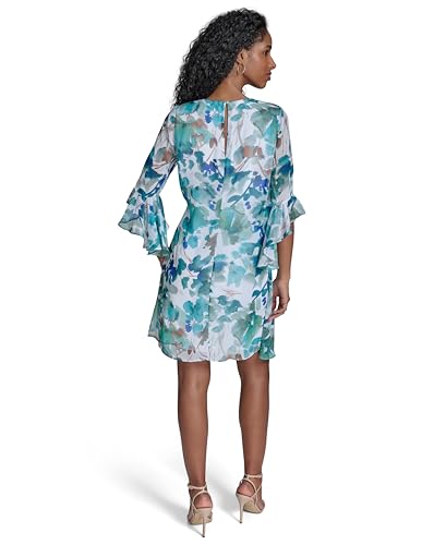 Image of Calvin Klein Floral Chiffon Shift Dress