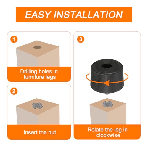 Patas cónicas de plástico negro sourcing map para renovar sofás y camas con estilo 6