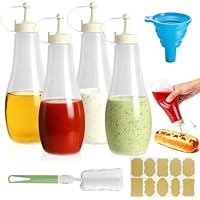 [Ensemble pratique de bouteilles de sauce à presser] - L'ensemble comprend 4 bouteilles de sauce à presser, 1 entonnoir en silicone, 1 brosse de nettoyage et 1 autocollant. L'entonnoir en silicone aide à verser la sauce plus facilement et convient à ...