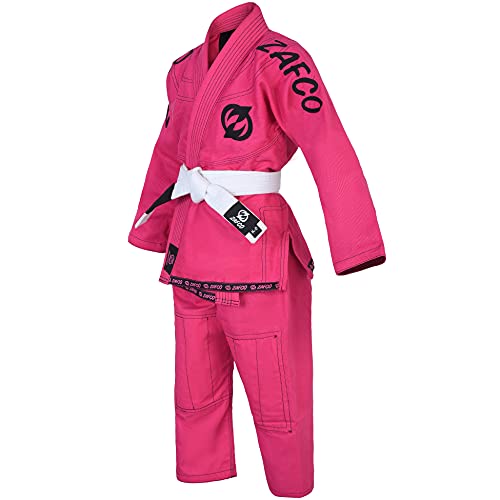 Zafco Sports Kids Bjj Gi Brazilian Jiu Jitsu, Kids Jiu Jitsu Gi Children Bjj Gi Grappling Kimonos Lightweight & Free White Belt (Pink, K2) #TOP5
