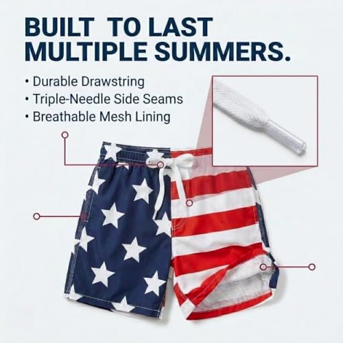 Image of Kanu Surf Men's USA Flag Patriotic Volley Swim Trunks, Red White /Blue, Medium