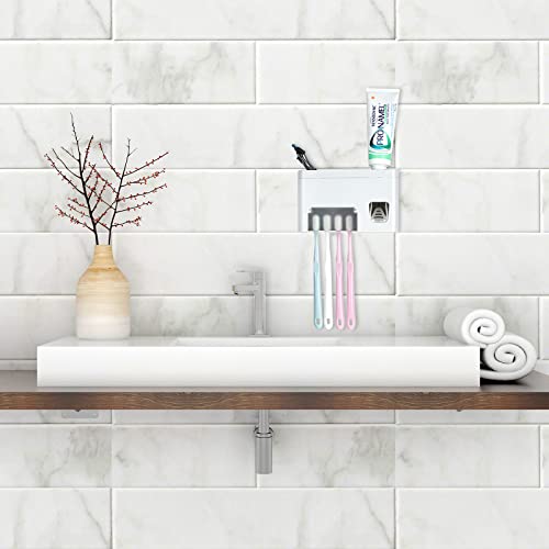 LUEXBOX Self Adhesive Toothbrush Holders Wall Mounted, Multifunction Toothpaste Stand with Covers, Automatic Toothpaste Dispenser for Bathroom, Toothbrush Hanger Rack for Dorm, Cabinet - Thumbnail 3