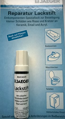 Jaeger Reparaturlack Lackstift Sanitärlack Speziallack für Keramik Email Acryl Fliesen in Küche und Bad, 12 ml ALPINWEISS