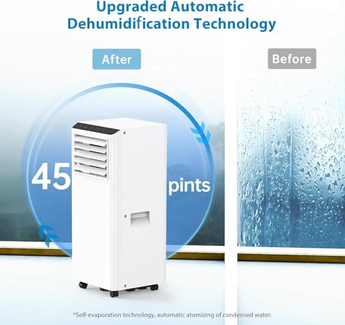 9000 Btu Portable Air Conditioner 4-In-1, Smart Control & Quiet Cooling, Dehumidifier, Fan, Sleep Mode For Rooms Up To 400 Sq. Ft, 24H Timer, For Home Office, Window Venting Kit & Remote - 7