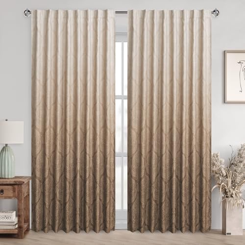 DWCN Taupe Ombre Room Darkening Curtains for Bedroom - Damask Design 84 inches Long Back Tab Thermal Insulted Tieable Window Drapes Light Blocking Curtains for Living Room, 2 Panels, W70 x L84 by DWCN - Image 7