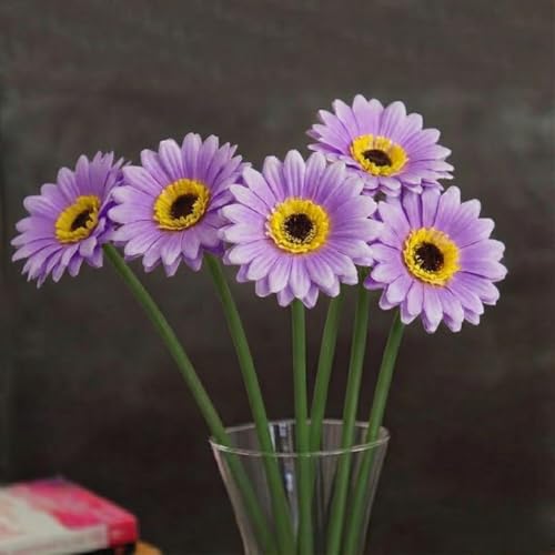 Image of Artificial Gerbera Flower Sticks (Pack of 5) for Home Decor | Realistic Faux Flowers for Vases | Wedding, Office, Living Room & Party Decoration | Long-Lasting, Washable & Reusable