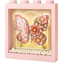 MEIEST Butterfly Picture Frame Building Blocks Set,Creative Flowers Building Set with Exquisite Frame,Fantasy Building Bricks Toys,Home Decor Pink