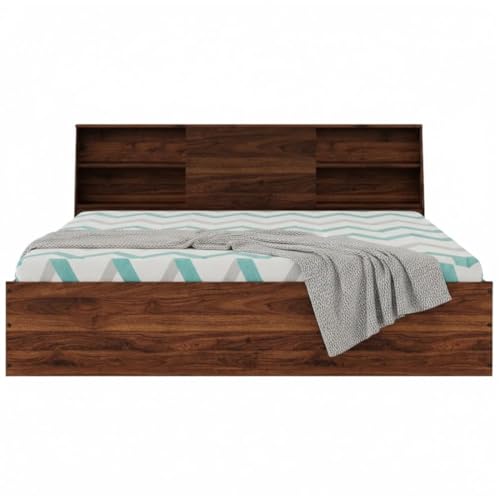 Image of FURNY Orbix Queen Size Engineered Wood Bed with Headboard Storage & Box Storage | Modern Contemporary Design | Strong Bed for Bedroom & Hotel