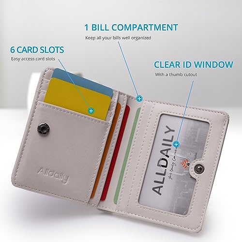 Image of Alldaily Small RFID Wallet for Women Slim Compact Bifold Pocket Ladies Travel Mini Purse (White)