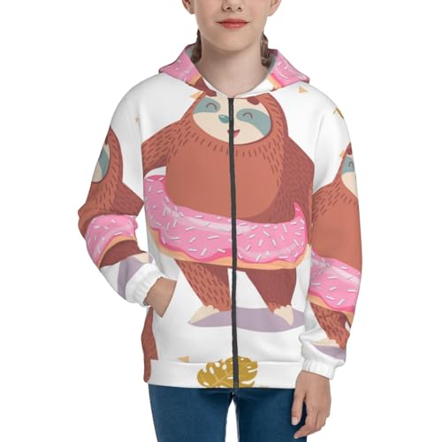 Sloth with Donuts1 Kid Hoodies Boys Zip Up Sweatshirts Girls Pullover with Pocket3