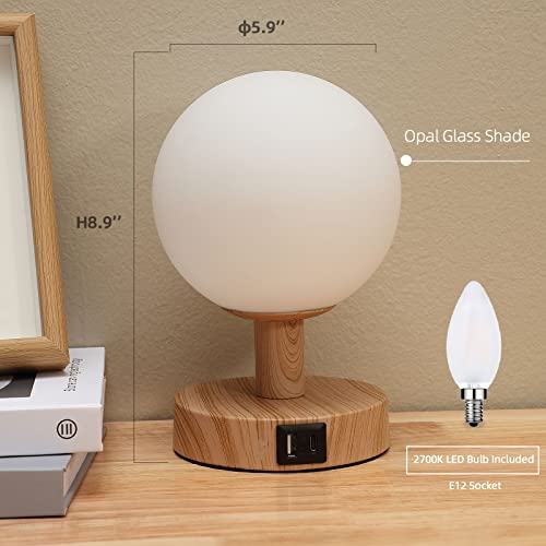 Lulixilul Touch Bedside Table Lamp For Bedroom Nightstand, 3 Way Dimmable Modern Small Lamp With Usb A+C Ports, Wood Grain Table Lamp For Living Room With Frosted Opal Glass Lamp Shade #TOP3