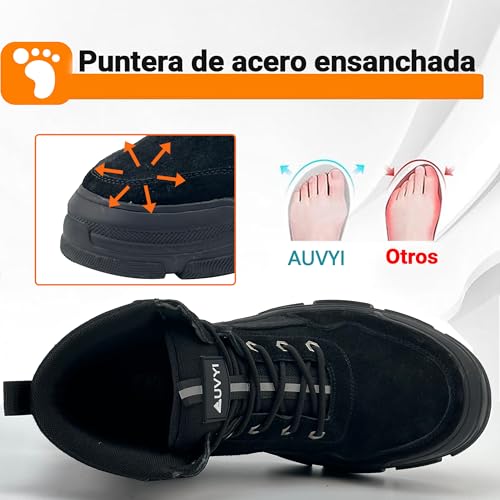 Men’s Steel Toe Work Boots, Suede Leather Lightweight Safety Shoes, Slip Resistant Rubber Sole for Construction & Warehouse3