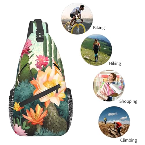 Bolso cruzado tipo sling con diseño floral y cactus negro miniatura 6