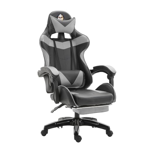Gotagee Ergonomischer Gaming Stuhl Gaming Sessel Höhenverstellbar Bürostuhl Verstellbar Liegefunktion (Grau)