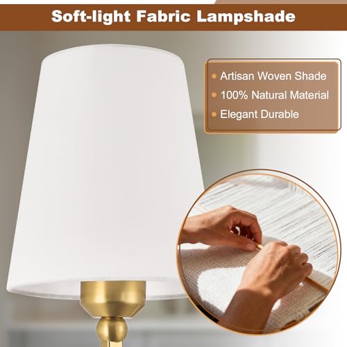 Image of Bathroom Vanity Light, Brushed Gold Bathroom Lighting Fixtures Over Mirror | 3-Light Bathroom Light Fixtures with Flared White Fabric Shade, E26 Socket (ETL Listed)