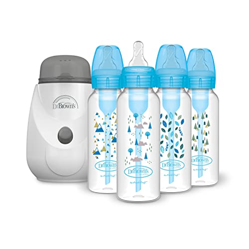 Image of Dr. Brown’s Insta-Feed Bottle Warmer and Sterilizer with Anti-Colic Options+ Narrow Baby Bottles 8 oz/2500 mL, with Level 1 Slow Flow Nipple, 4 Pack, Blue Nature, 0m+