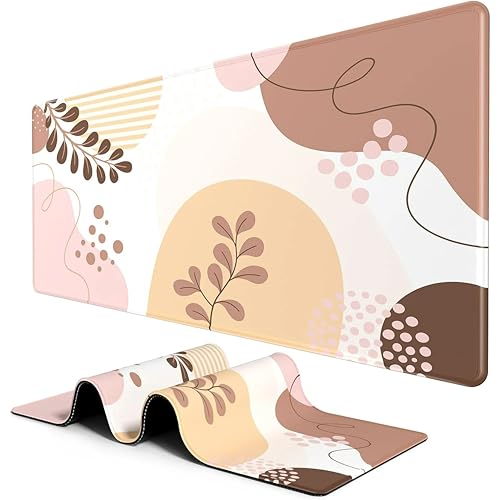 Image of Printed Gaming Mousepad - Premium Stitched Edges, Smooth Surface,Size 11x23 inches, Non-Slip Rubber Base - Ideal for Office & Gaming Setup (Boho Pink Abstract Flower)
