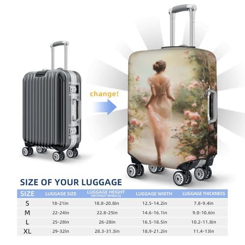 Romantic Woman Walking Through Roses Garden Elastic Travel Luggage Covers Dustproof Scratch-Resistant Suitcase Protector Fit 22-24 Inch4