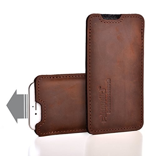 Almwild® Hülle, Tasche für Apple iPhone X/Xs MIT Apple Leder Case/Silikon Case. Aus echtem Rinds- Leder. In Braun. Handyhülle in Bayern handgefertigt. Modell Sattlerschorsch