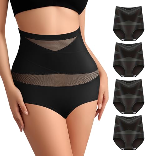 Image of Women Tummy Control Underwear,High Waisted Shapewear Panties,Silky Soft Full Coverage Stretch Ladies Brief Multipack