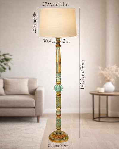 Image of Homesake Antique Wooden Floor Lamp for Living Room | Night Lamp Shade | Side Lamp for Living Room Light Decoration for Home | Made in India Products (Beige, Algae Carving)