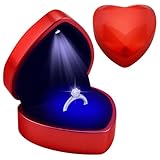 HOMTRAK Caja Anillo Compromiso Corazón Roja con Luz LED Automática, Terciopelo Premium, Caja para Anillo de Compromiso y Pedida, Caja Regalo Joyería para Propuesta Boda Aniversario San Valentín
