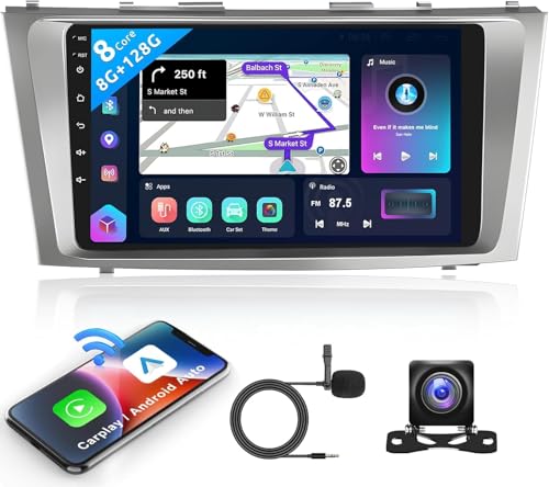 Image of 8 Core 8+128G Android Car Radio Stereo for Toyota Camry 2006-2011 with Wireless Carplay Android Auto, 9 Inch QLED Touch Screen, WiFi /4G, GPS Navi, DSP /Hi-Res, AM /FM, Bluetooth 5.0, Backup Camera