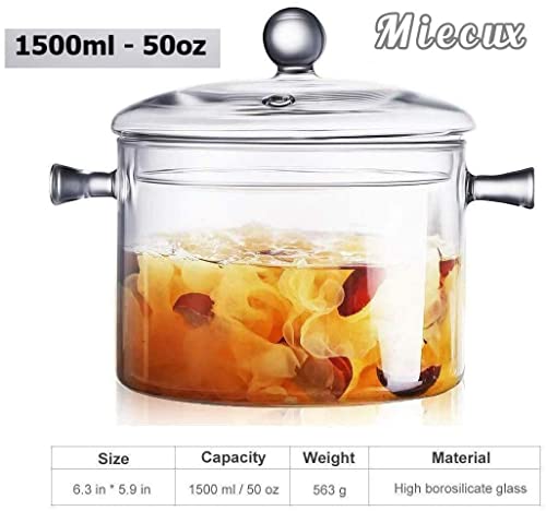 Butige Glass Saucepan With Cover - 50Oz Heat-Resistant Borosilicate Glass Handmade Cookware Set Stovetop Pot - Safe For Pasta Noodle, Soup, Milk, Tea (1.5L) #TOP5