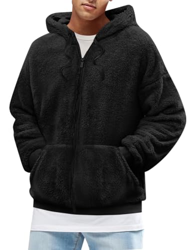 Karlywindow Men's Fuzzy Sherpa Athletic Hoodie Heavyweight Fleece Jacket Zip Up Hooded Sweatshirt Sports Coat