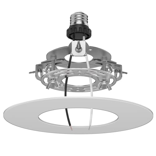 YIIZON Recessed to Pendant Light Converter Kit 5 and 6 inch Can Light Conversion Includes E26 Socket Mounting Bracket Round Ceiling Plate & White Cover