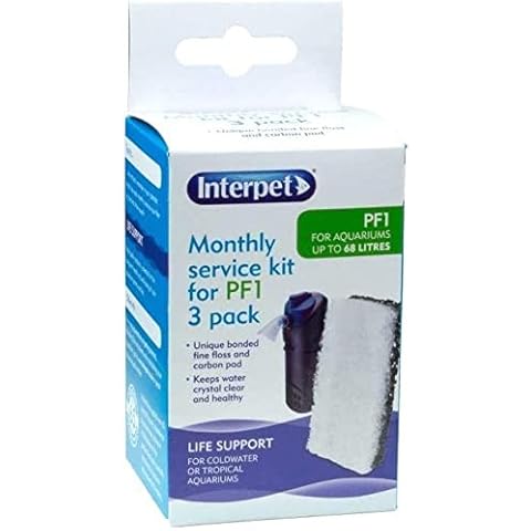Interpet Monthly Service Kit for Interpet PF1 Aquarium Power Filter, floss and carbon bonded replacement foams (Pack of 3) Cover
