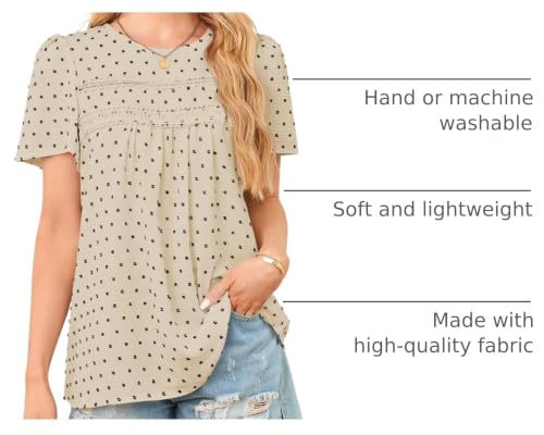 Image of Falechay Womens Summer Tops Crewneck Short Sleeve Shirts Casual Chiffon Blouses Flowy Lace Hem Boho Clothing Trendy 2026